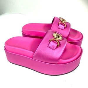 Versace Pink Medusa Biggie Platform Sandals Pink Paradise Size 38 EU NEW Silk